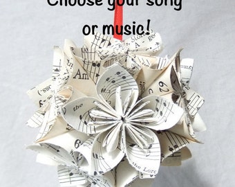 Custom Sheet Music Ornament 'Large', Sheet Music Ornament, Christmas Tree Ornament, Music Decor, Wedding Decor, Musical Gift, Origami Ball