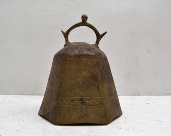 Chinese Antique Brass Bell Gong Yoga Statue Meditation Space Large Metaphysical; FREE SHIPPING U.S.A.