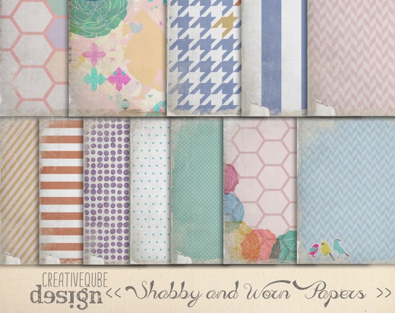Digital Paper Pack - Shabby and worn - 12" x 12" for Background, Scrapbooking, Instant Download