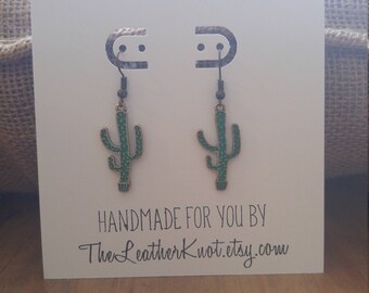 Cactus Earrings, Green and Bronze, Succulents, Desert Style, Saguaro Cactus, AZ, Arizona Earrings, Gift Earrings