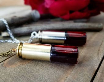 Blood necklace - blood vial - blood jewelry - blood vial necklace - blood bullet - bullet vial - blood gift - bullet casing - bullet jewelry