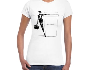 Fashion & Coffe Artistic Design Printed on Ladies Junior Fit T-Shirt