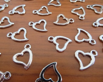 20 Open Heart Charms Very Small Silver Tone Hearts Valentine Love Wedding Anniversary Mini Embellishments Charm 13x11 mm Please Read Details