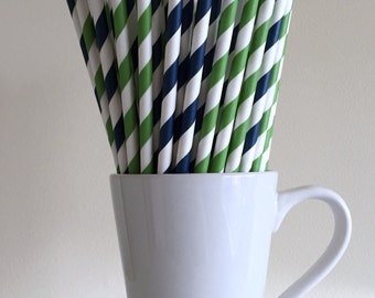 Green and Navy Paper Straws Navy Blue and Kelly Green Striped Party Supplies Party Decor Bar Cart Cake Pop Sticks Graduation