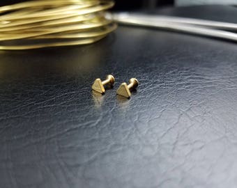 Minimalistic Triangle Gold Rose Gold or Steel 16g 3/16" 1/4" 5/16" Internally Threaded Flatback Nose Tragus Lip Conch Helix 316lvm Steel