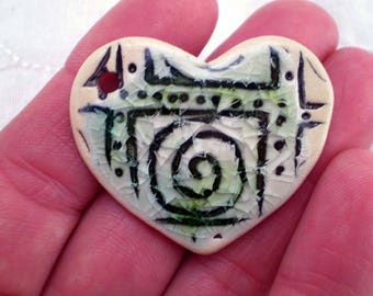 Spiral Heart Bead, Artisan Bead, Recycled Glass Bead, Yoga Bead, Unusual Bead, Ceramic Bead, Pottery Bead, Clay Bead, Boho Bead (A10)