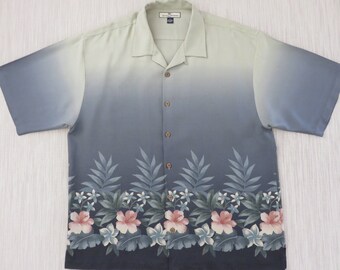 TOMMY BAHAMA Shirt Hawaiian Shirt Surfer Aloha Shirt Copyrighted Floral Print Resort Wear 100% Silk Mens Camp - XL - Oahu Lew's Shirt Shack