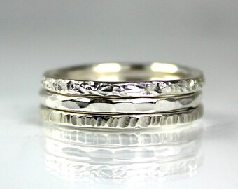 Textured Trio Stacking Set, Sterling Silver Stacking Rings, Hammered, Rustic, Dimpled, Riveted, Gifts for Him, Gifts for Her, Christmas