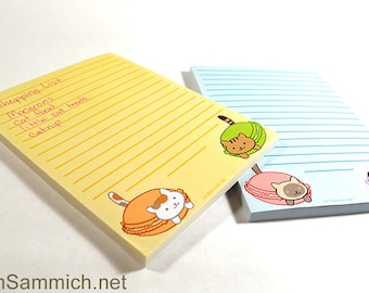 Macaron Cat Notepads in Yellow or Blue