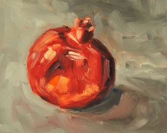 Still Life Fruit Oil Painting - Original Oil Painting - One Pomegranate - 6 x 6