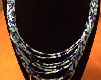 Multi Strand Blue Glass Fifties Necklace