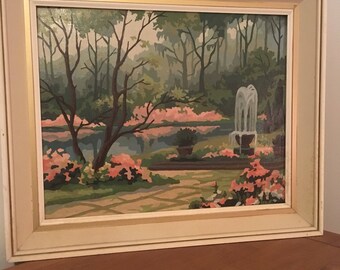 Vintage Paint by Number Painting of Southern Garden Scene