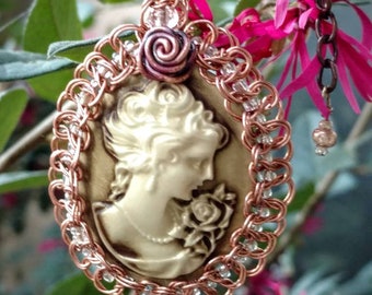 Large Copper Woven Victorian Style Cameo