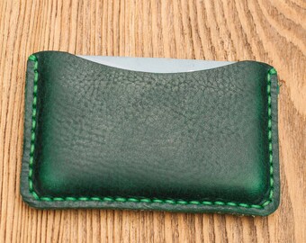 Mens leather card wallet slim mens wallet mens leather wallet minimalist wallet card holder personalized wallet credit card wallet green
