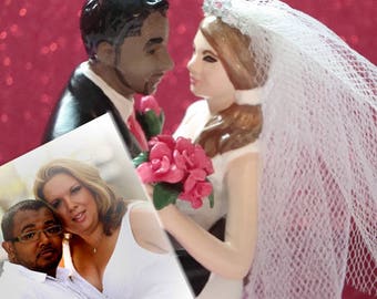 Custom Skin Tone & Tattooed Wedding Cake Topper . Custom Painted and Personalized to Resemble You