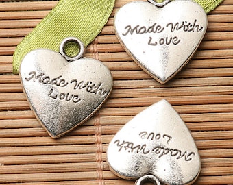 6pcs dark silver color heartl shaped MADE WITH LOVE lettering charms EF2740