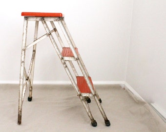 Metal Step Ladder, Vintage Red Step Ladder