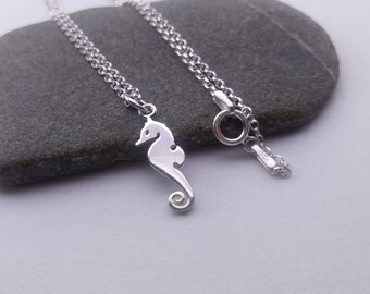 Seahorse Necklace - 925 Sterling Silver Sea horse Charm Necklace - Ocean Jewelry - Beach Charm - Flat