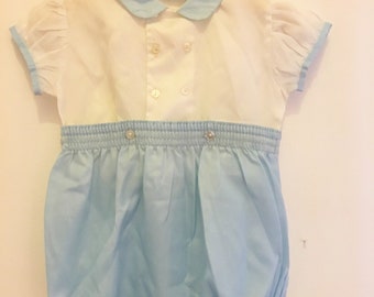 Vintage 18-24 Months baby boy blue white romper shorts traditional baby prince classic baby outfit