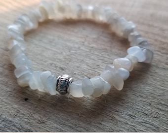 Moonstone Chip Beaded Healing Bracelet Handmade White