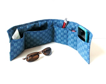 Purse organizer insert, blue cotton, handbag insert organizer, 5 pockets, organize, tote bag organizer, handbag organizer