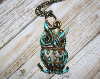 Owl Necklace, Antique Bronze Necklace, Patina Necklace