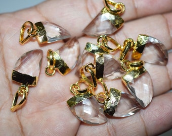Natural Rock crystal Nails Faceted Pendant with 24 kt Gold Electroplated Edge-22 mm, crystal Pendant- Horn, Tooth, teeth Charm,1506