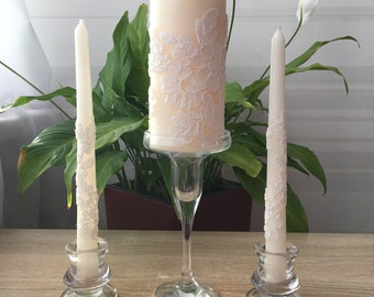 Lace Unity Candle Set Vintage Unity Candles Rustic Wedding Unity Candle Vintage Wedding Ideas Country Wedding Unity Candle Holder Cream Set