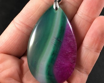 Green and Pink Druzy Agate Stone Pendant Necklace