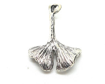 Silver ginkgo leaf charm