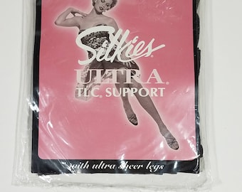 NIP Silkies Ultra TLC Support Queen size pantyhose nylons stockings ladies size XL Barely Black