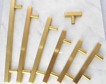 Modern, Square, Gold Drawer Knobs, T-Knob Handles, Drawer Pull, Cabinet Pull, Cabinet Knobs, Drawer Handles, Cabinet Handles