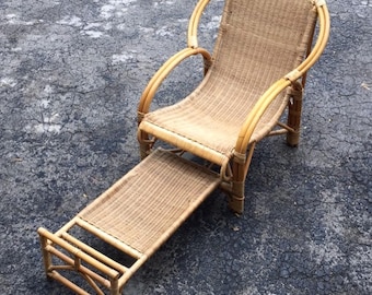 Rattan Lounge Chair with Pull Out Foot Rest