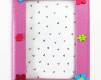 Painted Wooden Flower Button Picture Frame For Kids