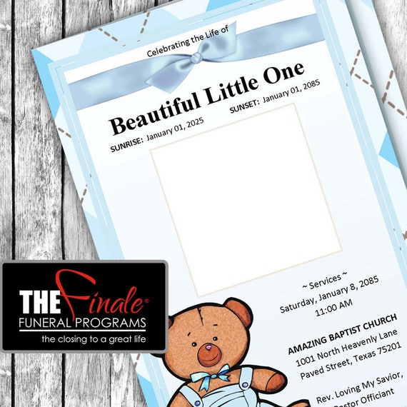 BLUE BABY BEAR printable funeral program template