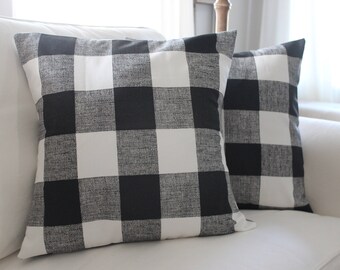 Black Buffalo Check Pillow Covers, Plaid Pillows, Check Pillow, Couch Pillow, Throw Pillow, Farmhouse Pillow, Pillow Sham, Gingham All Sizes