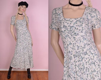 90s Floral Print Maxi Dress/ US 7-8/ 1990s/ Short Sleeve