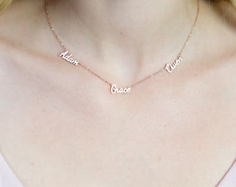 Dainty Triple Name Necklace • Children 3 Names Necklace • Custom Three Names Family Necklace • Friendship Necklace • New Mom gift • NH06F47