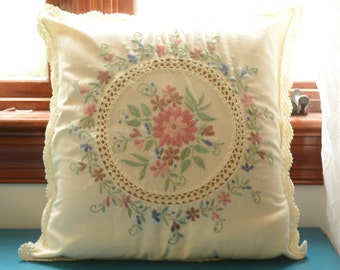 vintage needlepoint floral pillow with insert