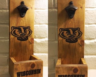 Wisconsin Badgers wall mount bottle opener