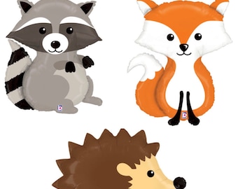 Woodland Balloons Raccoon Fox Hedgehog Woodland Party Mylar Balloon Helium or Air Woodland Creatures 1st Birthday Baby Shower