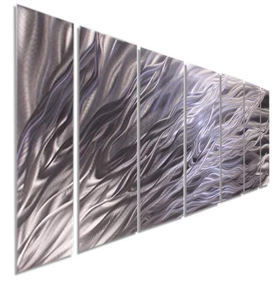 Modern Multi Panel Metal Wall Art In Silver Large