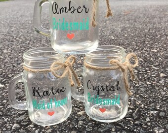 Bachelorette Shot Glasses, Bridesmaid mini shots, Bachelorette, Bridal Party, Mini Mason Jar Shot Glasses, Girls Weekend,