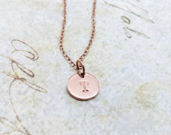 Rose Gold Initial Necklace, Upper Case Letter, Personalized Jewelry, Letter T Necklace, All Letters Available, Mother's Day Gift, Custom