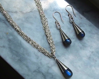 labradorite necklace choker AAA labradorite pendant gemstone necklace boho sterling silver multi chain blue flash labradorite smooth gems