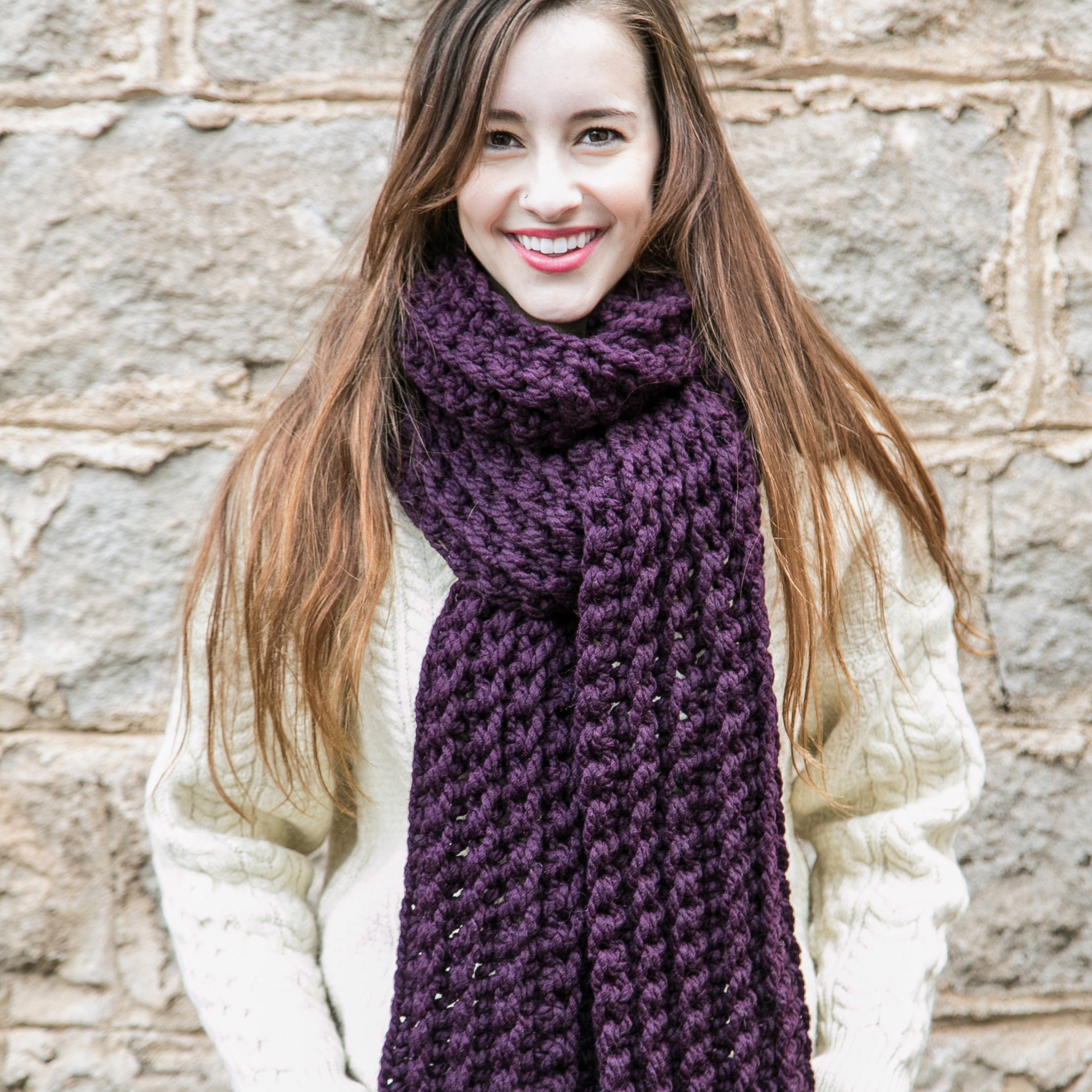 Purple Knit Scarf Unisex Scarves Chunky Knit Scarves