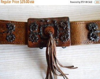 20%ON SALE Vintage Brown Leather Belt, 70s Leather Belt, Women's Leather Belt, Boho women's leather belt