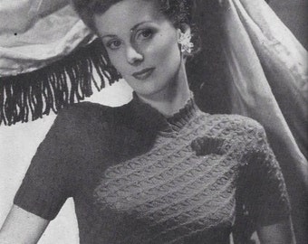 1940's Stitchcraft Knitting Pattern for a Cable Jumper - Scalloped Neckline - Sweater - Vintage Knitting