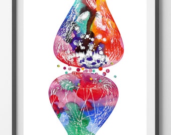 Human nerve cell synapse receptor watercolor print, brain neurology poster Neurotransmitters medical art neuronal receptor science wall art