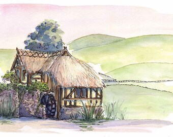The Old Mill, Watercolour and Ink PRINT